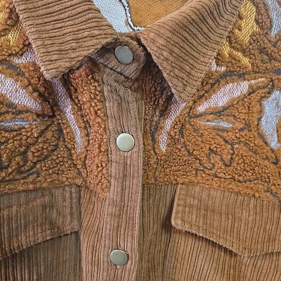 Blue B Women's Shacket Jacket Corduroy W/Sherpa Top Brown Rough Hem Sz L‎ Button - Picture 6 of 16